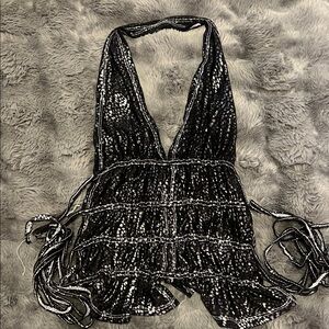 Black and Silver Sequin Halter Top